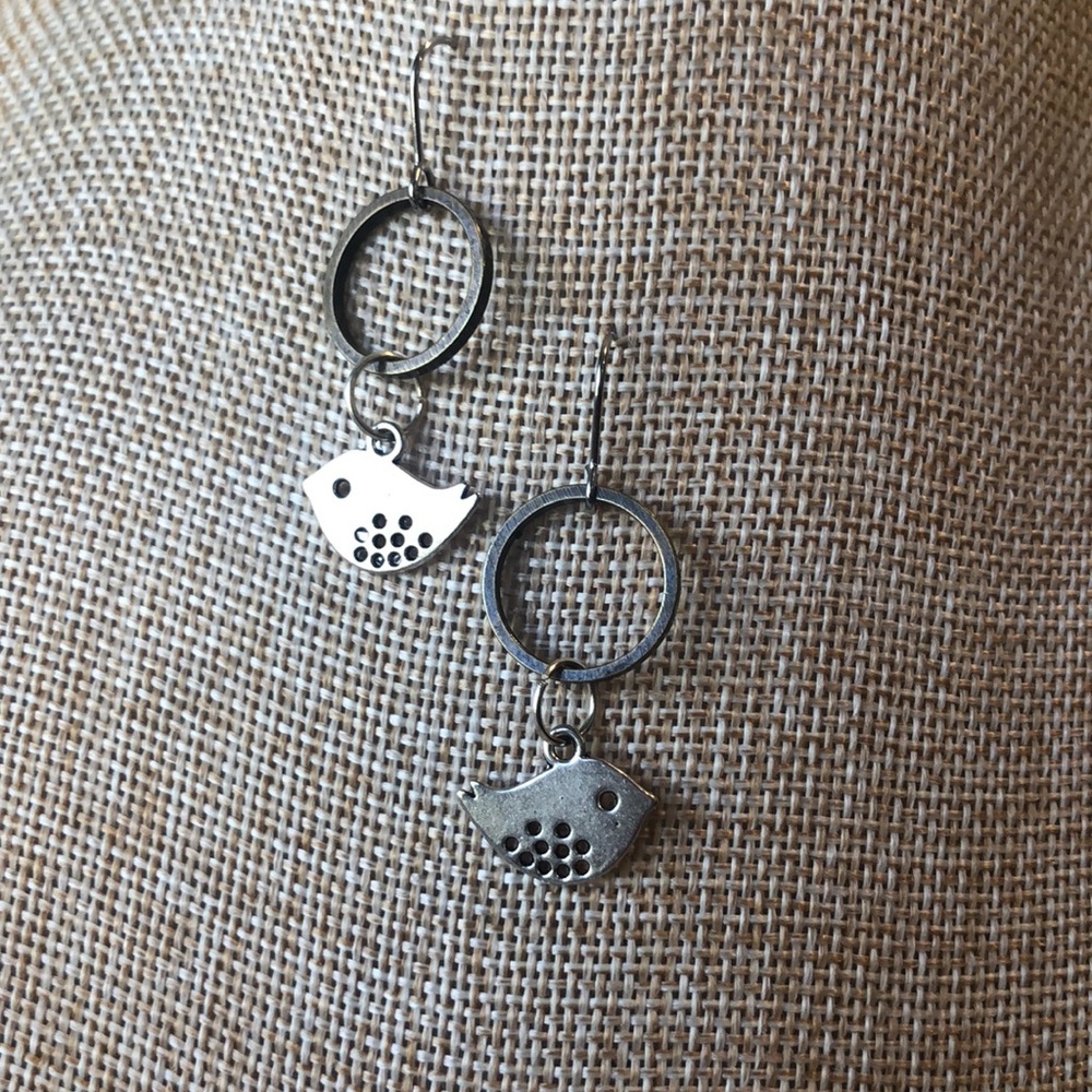 Bird earrings, mixed metal